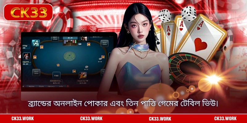 ব্র্যান্ডের অনলাইন পোকার এবং তিন পাত্তি গেমের টেবিল ভিউ।